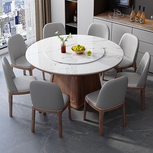 尚和空间实木餐桌椅组合家用岩板大圆桌现代简约12人酒店吃饭桌