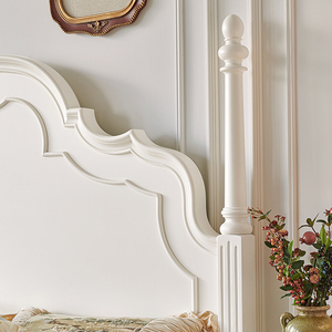 法式奶油风白色全实木床公主床主卧双人床1米8美式床2米婚床家具