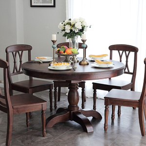 美式圆餐桌全实木1.2米家用圆桌餐厅家具1.3米圆形桌子餐桌椅组合