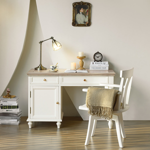 美式白色全实木书桌1.2米带柜子电脑桌书房家用卧室学习办公桌子