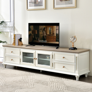 美式实木电视柜白色奶油风复古客厅地柜电视机柜1.8/2/2.2/2.4米