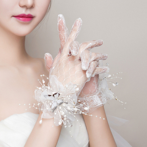新娘手套结婚蕾丝很仙美花朵白色女薄款春夏拍照韩式婚纱手套舒影