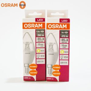 OSRAM欧司朗LED灯泡3.3W5W5.5W E14小螺口透明尖泡蜡烛灯吊灯光源