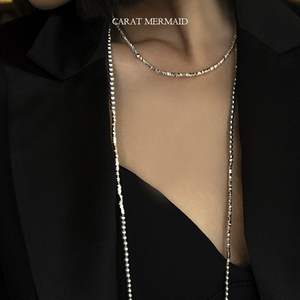 原创设计碎银子小米粒珍珠长款项链双层珍珠颈链叠戴细珍珠锁骨链