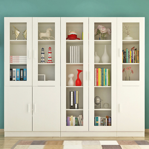 自由组合书柜书架带门简约现代储物柜子多功能简易玻璃书橱经济型