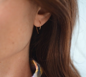 简约耳环女美国14K包金 现代极简设计耳夹 平面U型925银耳针耳钉