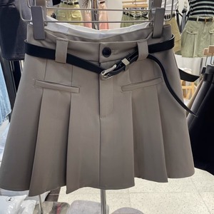 韩国东大门2024冬季新款修身显瘦腰带百褶半身裙女短裙潮