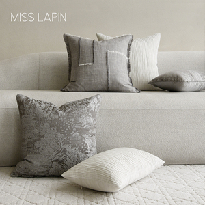 澜品现代新中式灰白色系棉麻抱枕高端客厅沙发样板间卧室靠枕靠垫