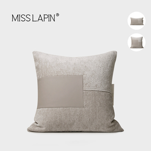 澜品现代简约米白色皮革拼接抱枕轻奢客厅沙发样板房床头靠包抱枕