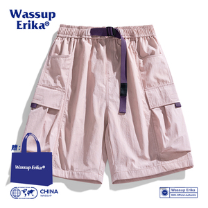WASSUP ERIKA多口袋工装情侣沙滩短裤男夏季日系粉色休闲五分中裤