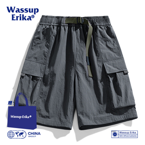 WASSUP ERIKA百搭灰色多口袋工装短裤男夏季海滩旅游休闲五分裤子