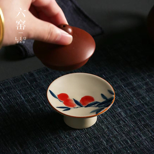 手绘中式复古盖置紫砂壶盖托盖碗茶盖托陶瓷功夫茶具茶玩茶道配件