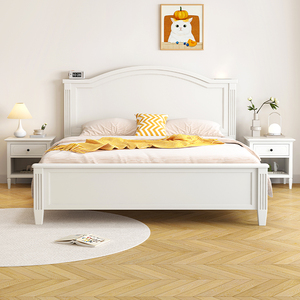 白色全实木床 美式复古法式奶油风1米2单人床1.8米双人2024年新款