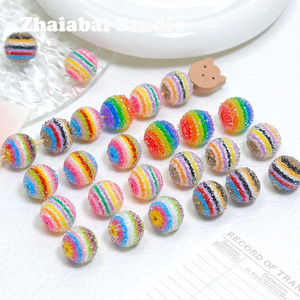 糖果色可爱砂糖设计彩虹条纹树脂圆珠diy手工串珠手机链材料配件