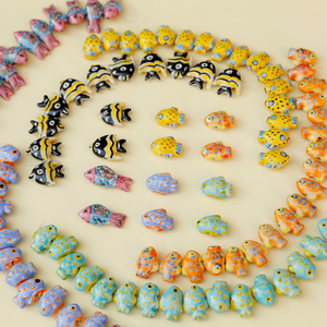趣味手绘鱼形陶瓷珠子合集ins风复古项链手链DIY配件耳环饰品材料