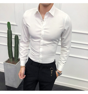 夏季韩版修身长袖衬衫男士白领商务职业正装新郎伴郎短袖白色衬衣