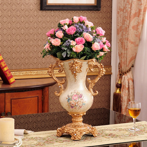 台面装饰客厅餐桌欧式花瓶奢华复古仿真花艺术树脂桌面摆件插花器