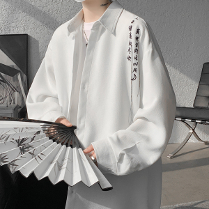 新中式中国风衬衫男长袖春季kimono道袍唐装汉服衬衣国潮刺绣外套