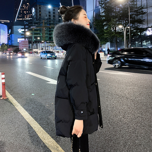 羽绒服女2023年新款冬季小个子短款加厚时尚大毛领韩版黑色外套女