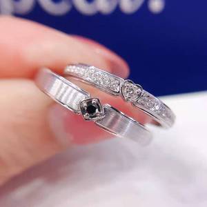 新款白18K金钻戒正品结婚情侣钻石对戒男女戒指圆形指环黑钻男戒