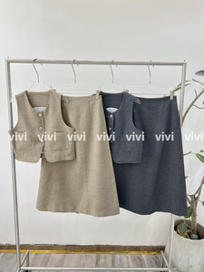 VIVI韩国进口PH23正品女装2024春新款双口袋小马甲+半裙气质套装
