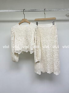 VIVI韩国代购AT VIEWY正品女装2024春款后拉链蕾丝上衣+半裙套装