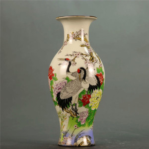 大清乾隆年制粉彩福寿图鱼尾花瓶 古董瓷器 古玩收藏摆件古典艺术