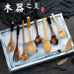 美食摄影实木勺子19长柄日式木勺小蜂蜜勺复古风菜品拍照道具摆件