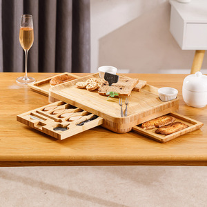 三抽芝士板套装欧式家用厨房水果面包砧板创意竹木披萨板含刀叉