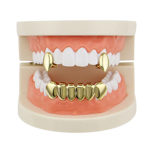 B仓-新款组合嘻哈金牙套 顶部单颗尖牙底部光面平牙齿金牙齿潮人