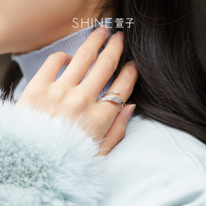 SHINE萱子饰品天使之翼系列水钻羽翼可调节戒指精致开口戒指