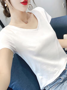 白色短袖t恤女2024夏季新款大码洋气修身V领薄款纯棉半袖体恤上衣