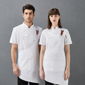 餐饮酒店厨师工作服女短袖夏季透气后厨房厨师服围裙春季时尚白色