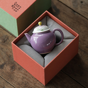 新中式手绘薄胎手工陶瓷梨形壶高颜值迷你功夫茶具小型紫色水平壶