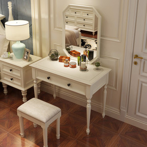 美式梳妆台轻奢全实木化妆桌收纳白色小户型现代简约卧室家用整装