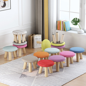 创意换鞋凳布艺凳子时尚实木家用小矮凳儿童板凳客厅卧室坐墩圆凳