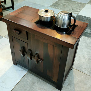 老船木茶水柜餐边柜茶桌配套茶叶架子实木抽屉柜子茶边柜边几整装
