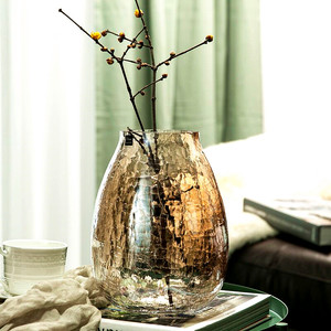 轻奢简约创意冰花玻璃花瓶大号透明琉光花器家居装饰插花桌面摆件