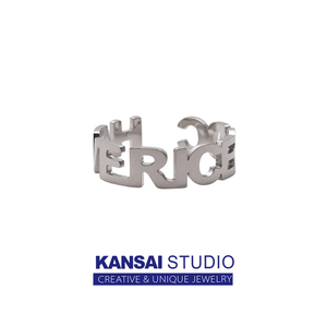 KANSAI钛钢设计感镂空英文字母戒指开口可调节冷淡风嘻哈简约指环