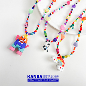 KANSAI新款彩珠卡通彩虹熊猫项链个性女奶油甜妹配饰可爱酷甜饰品