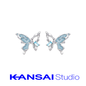 KANSAI蓝色锆石蝴蝶耳钉女2023新款爆款小众独特个性气质耳饰品潮