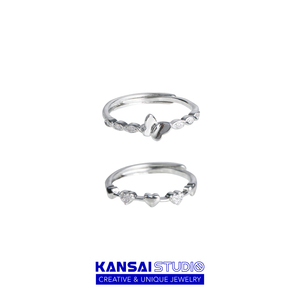 KANSAI锆石小蝴蝶爱心戒指两件套小众设计感食指戒冷淡风个性指环