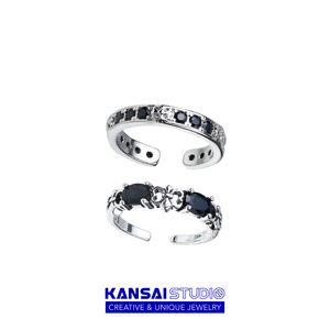KANSAI黑宝石情侣戒指小众设计食指指环2022年新款冷淡风个性手饰