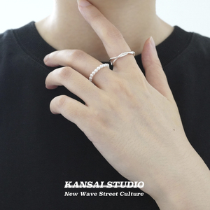 KANSAI新款小米珠亮银麻花2件套戒指女时尚个性小众指环食指尾戒