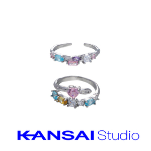 KANSAI双层彩色宝石戒指女小众轻奢个性指环欧美时尚可调节手饰品