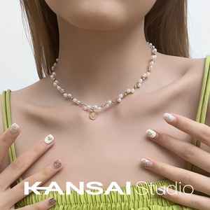 KANSAI人头硬币珍珠项链轻奢小众设计女法式锁骨链高级感气质配饰