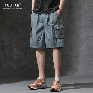 日系多口袋设计感工装短裤男士夏季时尚灰蓝宽松五分机能休闲中裤