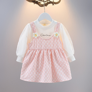 女宝宝春装长袖连衣裙1-4岁女童长袖打底衫背心裙两件套小童裙子