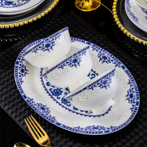 景德镇青花瓷餐具套装陶瓷碗盘56头骨瓷碗碟釉中家用中式高档乔N2