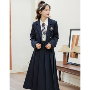 美式学院风校服套装秋冬款减龄洋气时尚韩剧穿搭三件套女装高级感